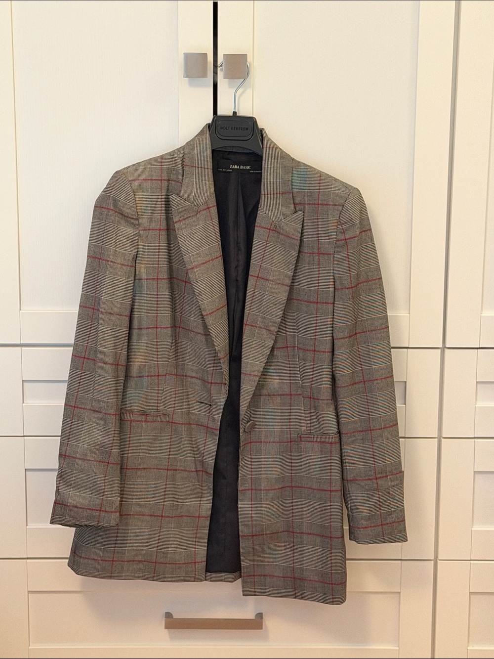Zara Gray Glen Plaid Blazer with Red Windowpane
